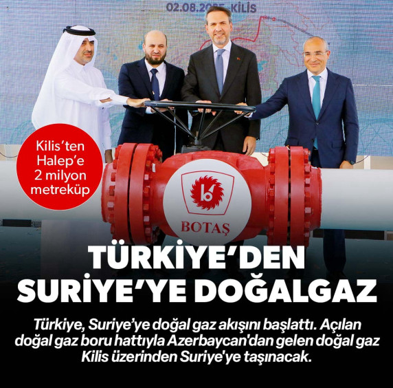 Kilis’ten Halep’e 2 milyon metreküp: Türkiye’den Suriye’ye doğal gaz