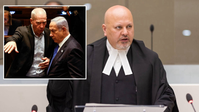 İsrail Başbakanı Binyamin Netanyahu ile birlikte eski Savunma Bakanı Yoav Gallant. UCM Başsavcısı Karim Khan.