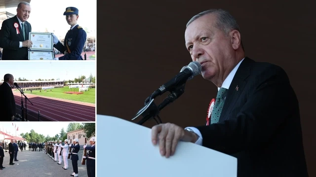 Cumhurbaşkanı Erdoğan, saygı duruşu ve İstiklal Marşı'nın okunmasıyla başlayan törende, mezunları