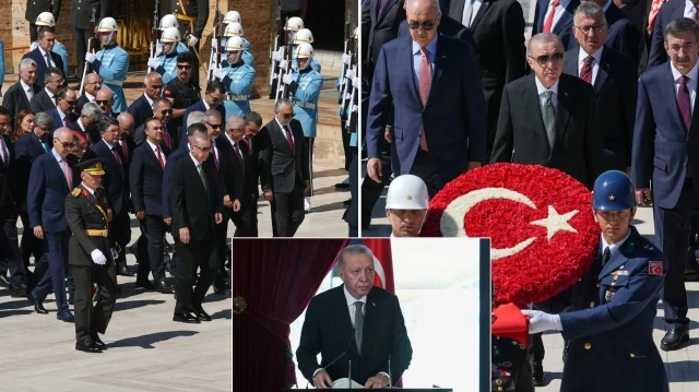 Cumhurbaşkanı Erdoğan'ın başkanlığındaki devlet erkanı Anıtkabir'i ziyaret etti.