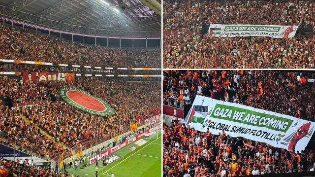Galatasaray tribünlerinde Gazze’ye insani yardım çağrısı yapıldı.