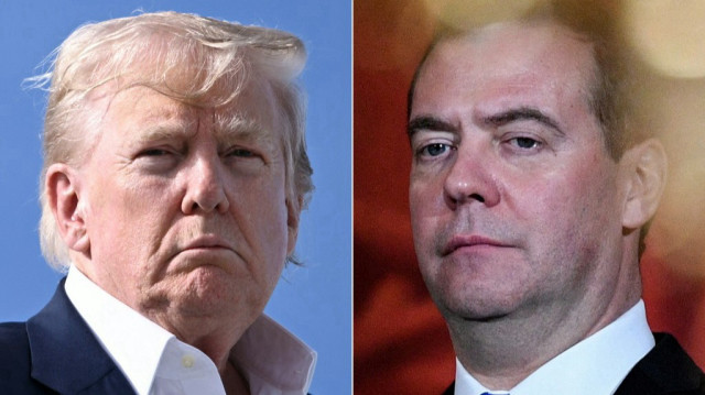 Le président américain Donald Trump et le Premier ministre russe Dmitri Medvedev à Moscou.
