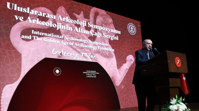 Le président turc Recep Tayyip Erdogan, lors du symposium international d'archéologie, à Ankara, le 6 juillet 2025.