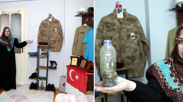 Merve Tekin şehitlerin eşyalarını muhafaza ediyor.