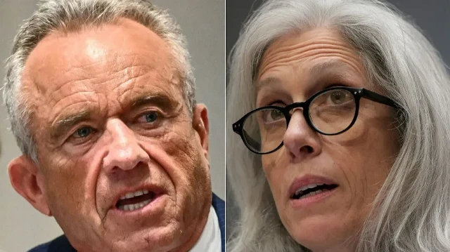  Cette combinaison d'images créée le 28 août 2025 montre (G/D) le secrétaire américain à la santé et aux services sociaux Robert F. Kennedy Jr. s'exprimant lors d'une réunion du cabinet à la Maison Blanche le 26 août 2025, et Susan Monarez, candidate du président Donald Trump au poste de directrice des Centres de contrôle et de prévention des maladies (CDC), témoignant lors de son audition de confirmation devant la commission sénatoriale de la santé, de l'éducation, du travail et des pensions, le 25 juin 2025 à Washington, D.C.