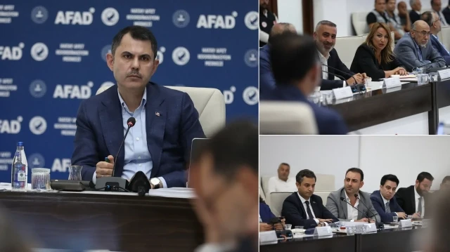 Murat Kurum başkanlığında deprem bölgesindeki son duruma ilişkin koordinasyon toplantısı.