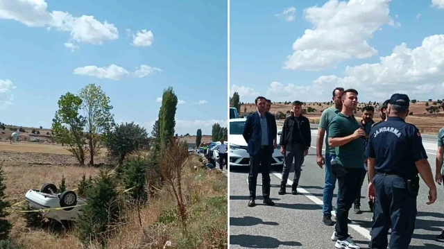 Takla atan otomobilin sürücüsü, eşi ve çocuğu da yaralandı.