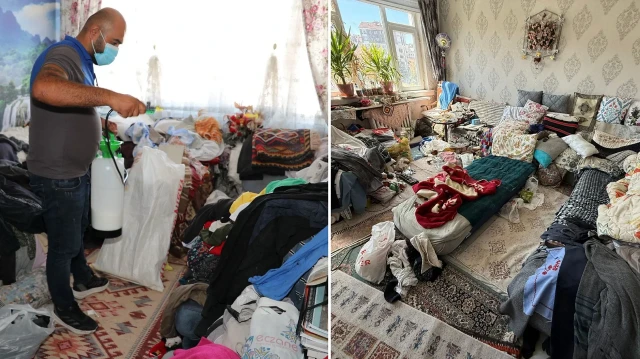 Evden çıkarılan 1 ton çöp, belediyeye ait atık toplama merkezine taşındı.
