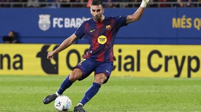 L’attaquant espagnol du FC Barcelone, Ferran Torres, marque le deuxième but de son équipe lors du match de Liga espagnole entre le FC Barcelone et Getafe CF au stade Johan Cruyff à Barcelone, le 21 septembre 2025.