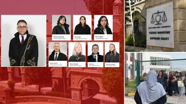 'Başörtüsü ile eğitim' tüzüğünü iptal eden Bertan Özerdağ başkanlığındaki KKTC Anayasa Mahkemesi.