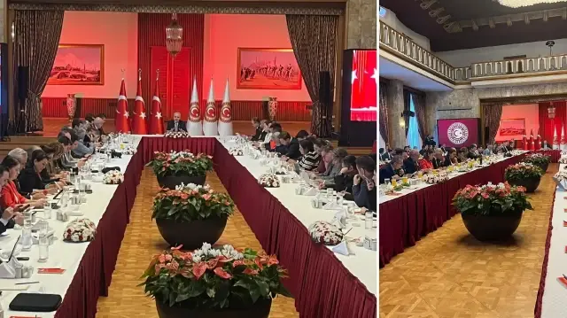 TBMM Başkanı Numan Kurtulmuş, 28'inci Dönem 4'üncü Yasama Yılı açılışı öncesi, 3'üncü Yasama Yılı Değerlendirme Toplantısında parlamento muhabirleriyle bir araya geldi.