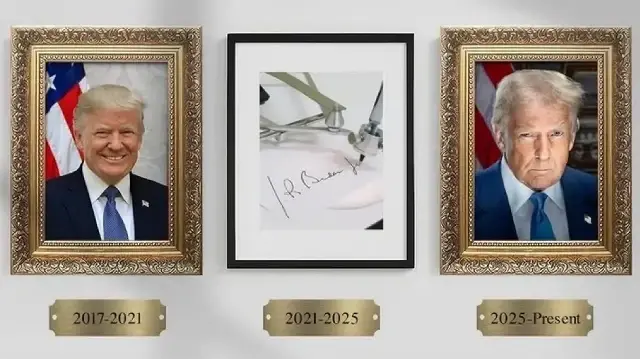 Le Président américain Donald Trump a remplacé la photo de Joe Biden, son prédecesseur, par une photo du stylo automatique de Biden à la Maison Blanche.
