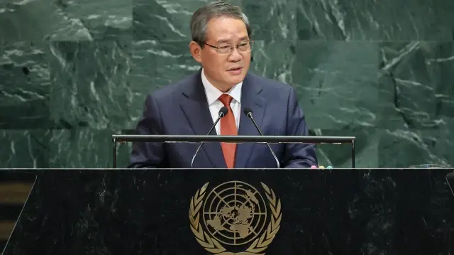 Le Premier ministre chinois Li Qiang s'exprime lors de l'Assemblée générale des Nations unies (AGNU) au siège des Nations unies, le 26 septembre 2025, à New York. 