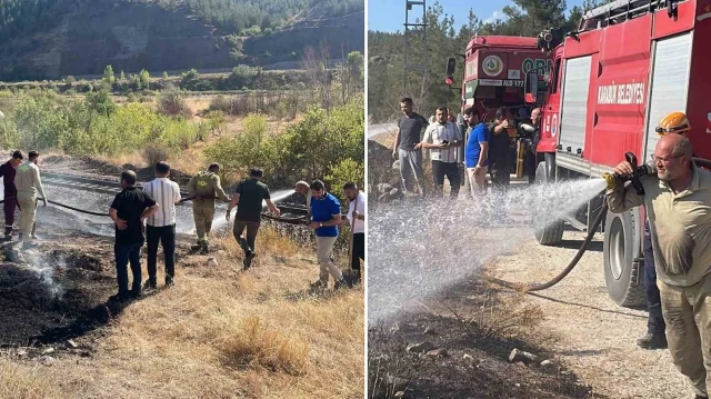 Karabük'te otluk alanda çıkan yangına, yoldan geçen AK Parti Karabük milletvekilleri müdahale etti