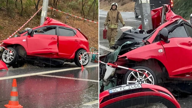 Aracın motoru çarpmanın etkisiyle yerinden koparak yol kenarına fırladı. 
