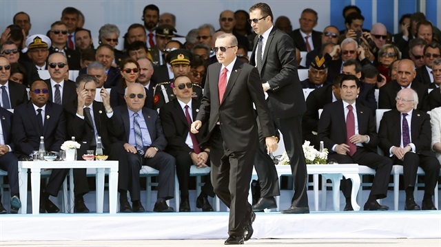 Turkey's President Tayyip Erdogan attends a ceremony to mark the 100th anniversary of the Battle of Gallipoli, in Gallipoli April 24, 2015. 