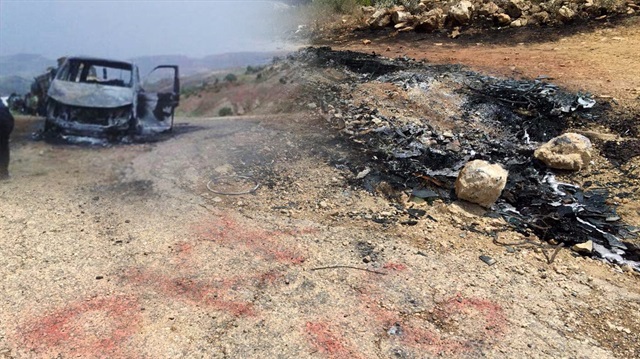 PKK'lı teröristler, silahla başından vurdukları muhtarı aracında yaktı.