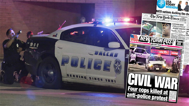 ABD'nin önemli gazeteleri, Dallas'ta 5 polisin öldürüldüğü saldırıları manşetten 'İç savaş' şeklinde duyurdu. 