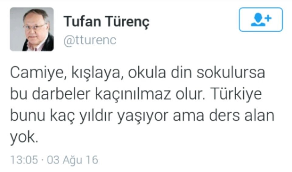 Tufan Türenç: Camilere din sokulursa darbe olur - Yeni Şafak