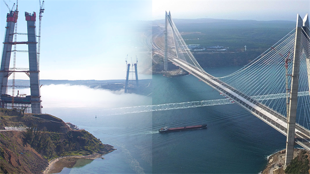 Sağdaki fotoğrafın çekildiği 2015 yılında köprü projesini durdurmayı uman bazı çevreler, 'böyle kalacak artık' düşüncesine sığınmışlardı. Sağdaki fotoğraf ise bugünden...