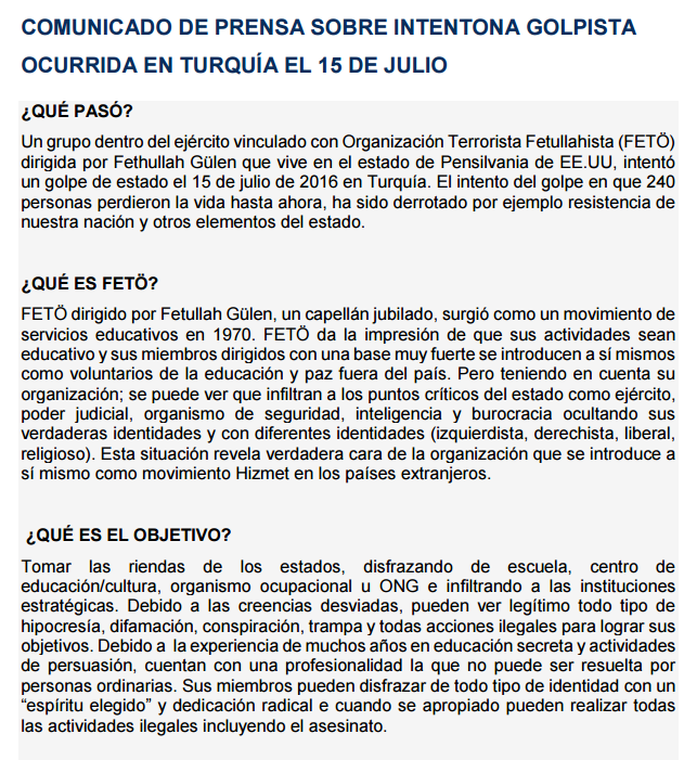 FETÖ fact sheet in Spanish Politics