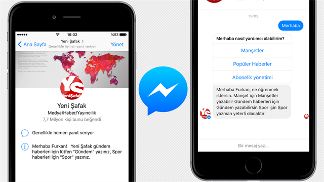 Gündeme dair tüm gelişmeleri, Yeni Şafak Facebook Messenger Haber Botu ile çok daha kolay takip edebilirsiniz.