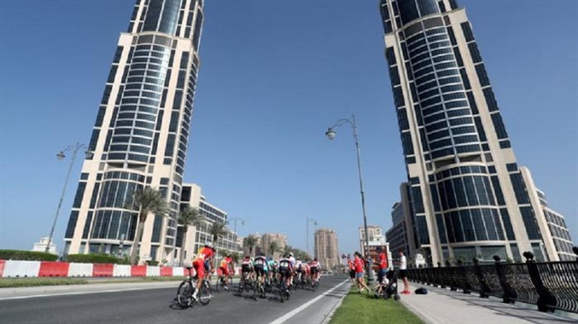 Cyclists compete during Men Elite Road Race in the UCI Road World Championships 2016, in Doha, Qatar October 16, 2016. 