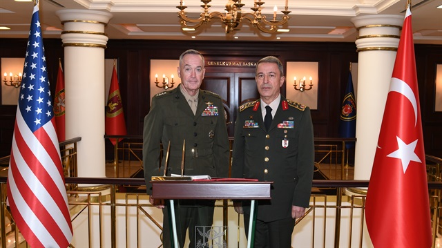 U.S. Army Chief Dunford his Turkish counterpart General Hulusi Akar