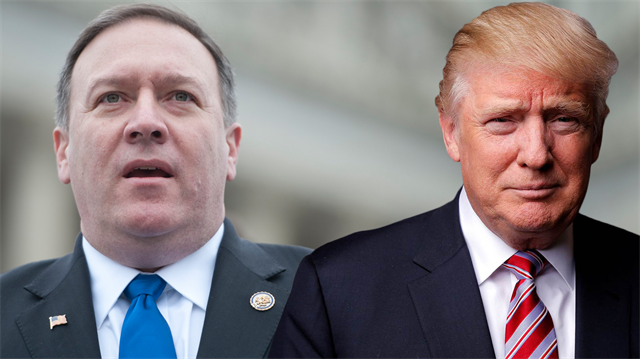 Donald Trump'ın CIA Direktörlüğü için teklif götürdüğü isim Mike Pompeo ve ABD'nin 45'inci başkanı Donald Trump. 