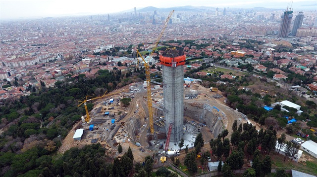 Çamlıca’daki TV kulesinin inşaatı havadan görüntülendi.