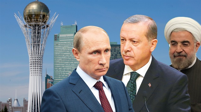 Rusya Devlet Başkanı Vladimir Putin, Cumhurbaşkanı Recep Tayyip Erdoğan ve İran Cumhurbaşkanı Hasan Ruhani. 