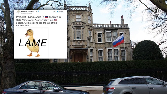 Rusya'nın Londra Büyükelçiliği, ABD Başkanı Obama'ya, Rus diplomatların ülkeden gönderilmesine ilişkin tepki göstererek, 'Topal ördek' dedi.