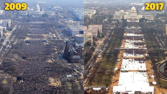 ABD basını 2009 yılında Obama için düzenlenen törenin fotoğrafları üzerinden Donald Trump için düzenlenen törene katılımın az olduğunu savundu.
