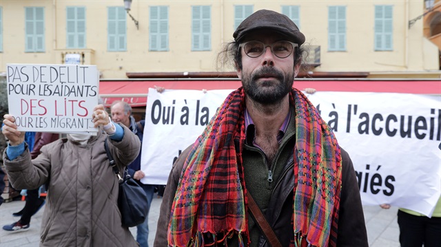 Cedric Herrou arrives for his trial at the courthouse in Nice, France.
