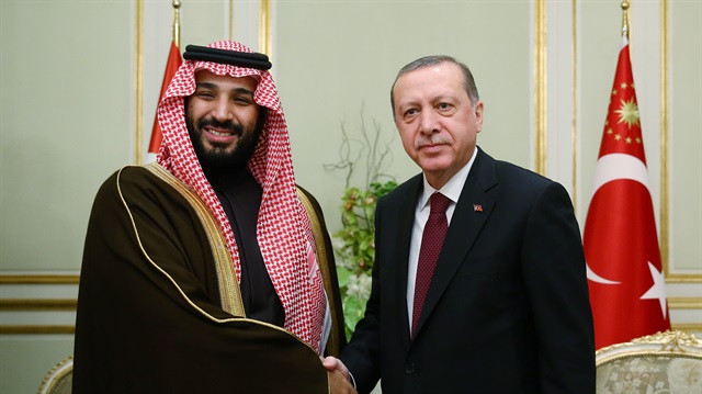Turkish President Recep Tayyip Erdoğan shakes hands with Deputy Crown Prince of Saudi Arabia, Mohammed bin Salman in Jeddah, Saudi Arabia.