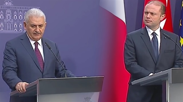 Başbakan Yıldırım ile Maltalı mevkidaşı Muscat ortak açıklama yapıyor. 