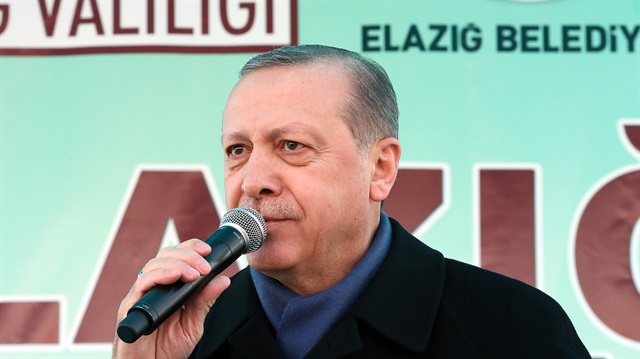 Turkish President Recep Tayyip Erdoğan greets the crowd during mass opening ceremony at Istasyon Square in Elazig, Turkey.