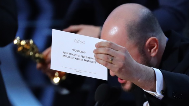 89th Academy Awards - Oscars Awards Show - Producer Jordon Horowitz holds up the card