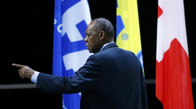 FIFA president Issa Hayatou gestures during the Extraordinary FIFA Congress