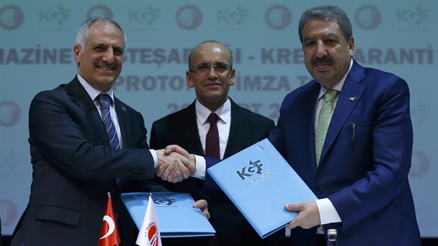 Turkey's Undersecretariat of Treasury and Credit Guarantee Fund Mehmet Şimşek at the signing ceremony of a protocol for a new credit guarantee system that aims to benefit SMEs