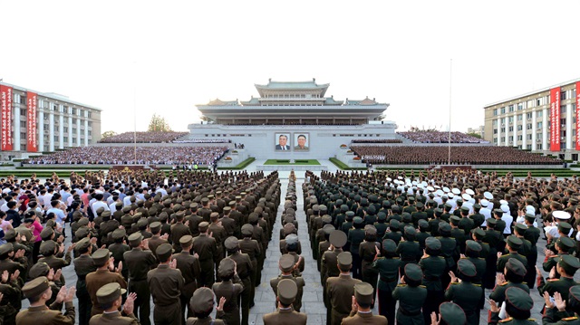 A rally celebrating the success of a nuclear test is held in Kim Il Sung square 