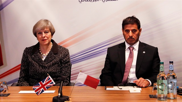 Britain's Prime Minister Theresa May and Qatar's Prime Minister Abdullah bin Nasser bin Khalifa 