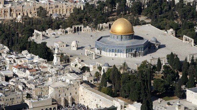 An aerial view shows the Dome of the Rock