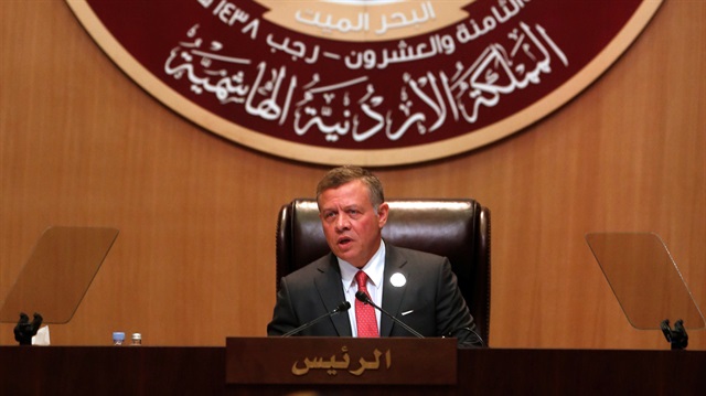 Jordan's King Abdullah II speaks during the 28th Ordinary Summit of the Arab League 