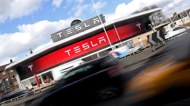 A Tesla car showroom is seen in west London, Britain