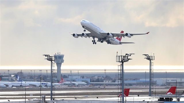 A Turkish Airlines plane takes off