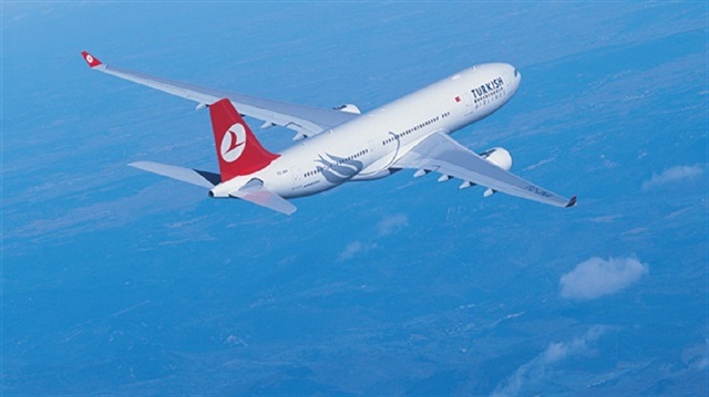 A Turkish Airlines plane mid-flight