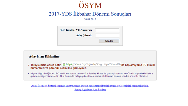 YDS sonuçları sonuc.osym.gov.tr adresi üzerinden açıklanacak.