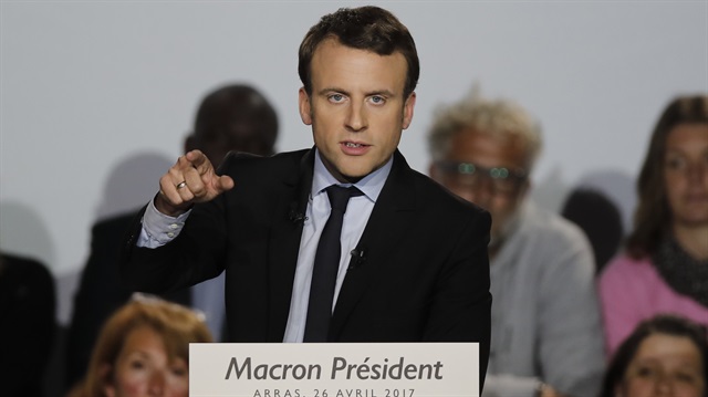 Emmanuel Macron, head of the political movement En Marche !, or Onwards !