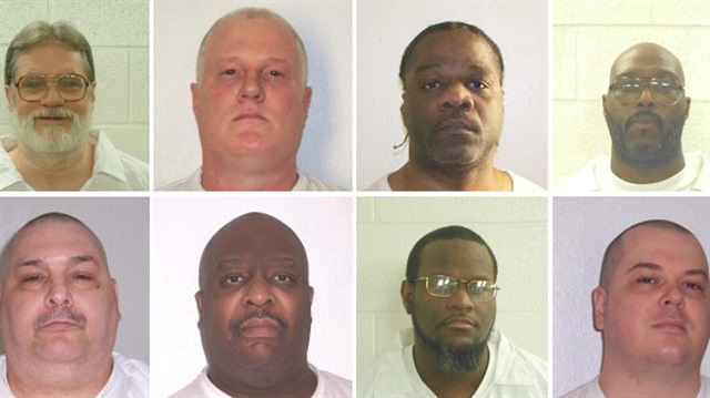 Inmates Bruce Ward(top row L to R), Don Davis, Ledell Lee, Stacy Johnson, Jack Jones (bottom row L to R), Marcel Williams, Kenneth Williams and Jason Mcgehee are shown in these booking photo provided March 21, 2017. The eight are scheduled to be executed by lethal injection in Arkansas
